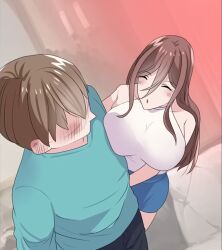 Rule 34 | 1boy, 1girl, aoba tsukiko, breast press, breasts, large breasts, miyashita ryoma, squished boobs, third-party edit