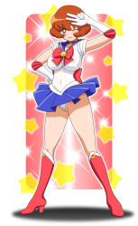 Rule 34 | 1girl, arm up, bashin hayami, battle spirits, battle spirits: shounen toppa bashin, bishoujo senshi sailor moon, blue sailor collar, blue skirt, blush, bob cut, boots, bow, breasts, brown hair, cameltoe, clothes lift, cosplay, covered erect nipples, elbow gloves, gambler club, gloves, hand on own hip, high heels, impossible clothes, impossible shirt, knee boots, kohsaka jun, large breasts, lipstick, looking at viewer, magical girl, makeup, mature female, nipples, one eye closed, panties, pantyshot, pleated skirt, purple eyes, pussy, pussy peek, red bow, sailor collar, sailor moon, sailor moon (cosplay), see-through, shadow, shirt, shoes, short hair, skirt, skirt lift, smile, solo, sparkle, speed star, standing, star (symbol), thighs, underwear, upskirt, v, wedgie, white gloves, white panties, wind, wind lift, wink