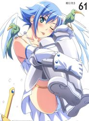 Rule 34 | 00s, :p, ;p, angel, angel of light nanael, angel wings, artbook, asymmetrical wings, bare shoulders, bird, blue hair, blush, elbow gloves, gloves, green eyes, highres, kuuchuu yousai, miniskirt, nanael (queen&#039;s blade), nanael (queen's blade), one eye closed, panties, queen&#039;s blade, scan, short hair, skirt, thighhighs, tongue, tongue out, underwear, wings, wink