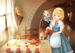 Rule 34 | 1girl, absurdres, alice margatroid, apron, basket, bespectacled, blonde hair, blue eyes, blueberry, book, bookshelf, bow, bowl, capelet, chair, closed eyes, cup, curtains, doughnut, dress, expressionless, fang, flower, flying, food, fruit, glasses, hair bow, hairband, highres, hungry, indoors, jug (bottle), lolita hairband, long hair, looking away, lu (tabasa1991), milk, open book, open mouth, pencil, pointing, puffy short sleeves, puffy sleeves, ribbon, sash, semi-rimless eyewear, shanghai doll, short hair, short sleeves, sleeping, solo, spilling, table, tablecloth, touhou, under-rim eyewear, waist apron, window