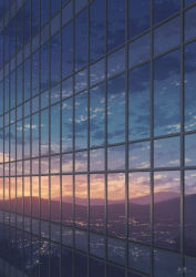 Rule 34 | akafune, building, city, city lights, cityscape, cloud, commentary request, evening, fence, highres, mountain, mountainous horizon, no humans, original, outdoors, rooftop, scenery, signature, sky, star (sky), sunset, tree
