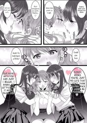 Rule 34 | 3girls, blush, comic, english text, closed eyes, fff threesome, french kiss, group incest, group sex, highres, incest, kiss, long hair, monochrome, mother and daughter, multiple girls, open mouth, original, school uniform, siblings, sisters, skirt, tears, threesome, tongue, twins, yuri