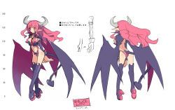 Rule 34 | 00s, 2007, 2girls, arm warmers, bat wings, black legwear, boots, breasts, concept art, demon girl, demon horns, demon tail, detached sleeves, disgaea, dual persona, full body, harada takehito, height chart, high heel boots, high heels, horns, long hair, multiple girls, multiple views, necktie, official art, pink eyes, pink hair, platform boots, platform footwear, platform heels, pointy ears, revealing clothes, smile, succubus (disgaea), tail, thigh boots, thighhighs, translation request, white background, wings