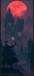 Rule 34 | 1girl, @ (symbol), architecture, artist name, artstation username, bloodborne, boots, cape, clock, clock tower, cloud, cloudy sky, coat, flying buttress, full moon, gloves, goth fashion, gothic architecture, hat, hat feather, highres, holding, holding sword, holding torch, holding weapon, ihf95, lady maria of the astral clocktower, long hair, moon, ponytail, rakuyo (bloodborne), scenery, sky, solo, sword, torch, tower, tricorne, watermark, weapon, web address, white hair, yharnam