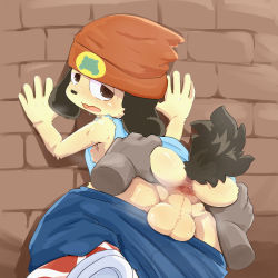 Rule 34 | 1boy, against wall, animal ears, animal nose, anus, arched back, ass, ass grab, bare shoulders, beanie, beige fur, black fur, blue tank top, blush, brick wall, brown eyes, clothes pull, denim, disembodied hand, disembodied hand, dog, dog boy, dog ears, dog tail, furry, furry male, hand on wall, hat, imminent anal, imminent penetration, jeans, looking back, male focus, nipples, open mouth, orange headwear, pants, pants pull, parappa, parappa the rapper, perineum, shoes, sneakers, solo focus, spread anus, spread ass, sweat, tabezakari128, tail, tank top, testicles, two-tone fur, uncensored, yaoi