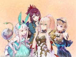 Rule 34 | accessories switch, armor, atelier (series), atelier sophie, atelier sophie 2, blue eyes, blue reflection (series), blue reflection tie, braid, breasts, crossover, dress, gust, hair between eyes, hair ornament, hoshizaki ao, long hair, medium breasts, multiple girls, official art, open mouth, pink hair, plachta, ponytail, shionne (tales), shoulder armor, sidelocks, smile, solo, sophie neuenmuller, tales of (series), tales of arise, very long hair, white dress
