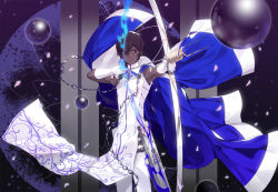 Rule 34 | 1boy, arjuna (fate), arrow (projectile), bare shoulders, black eyes, black hair, bow (weapon), dark-skinned male, dark skin, drawing bow, fate/grand order, fate (series), gloves, holding bow (weapon), male focus, pelvic curtain, ronopu, solo, orb, weapon, white gloves