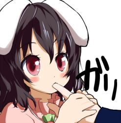 Rule 34 | 1girl, animal ears, bad id, bad pixiv id, bizen, black hair, female focus, finger in mouth, finger sucking, inaba tewi, lowres, pink eyes, rabbit ears, short hair, solo focus, touhou
