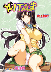 1girl black_hair blush breasts highres kotegawa_yui panties school_uniform skirt takeda_hiromitsu to_love-ru underwear