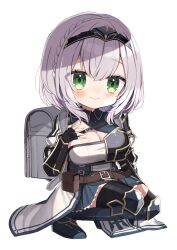 Rule 34 | 1girl, armor, armored dress, belt, belt pouch, black gloves, black thighhighs, blush, braid, breasts, brown belt, chest guard, chest strap, cleavage, cleavage cutout, closed mouth, clothing cutout, collared dress, deep skin, double-parted bangs, dress, fingerless gloves, french braid, gloves, greaves, green eyes, grey hair, hairband, hand on own chest, highres, hololive, large breasts, leather belt, looking at viewer, medium hair, noi mine, pauldrons, pleated dress, pouch, shirogane noel, shirogane noel (1st costume), short dress, shoulder armor, simple background, single pauldron, smile, solo, squatting, thighhighs, tiara, transparent background, vambraces, virtual youtuber, waist cape, wavy hair