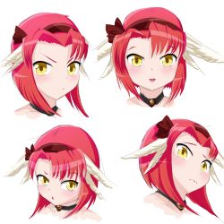 Rule 34 | 1girl, blush, dark minerva (p&amp;d), eyebrows, frown, headband, highres, jewelry, minerva (p&amp;d), necklace, open mouth, puzzle &amp; dragons, red hair, smile, solo, tears, wings, yellow eyes