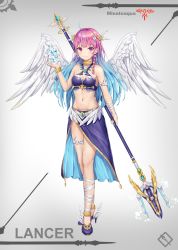 Rule 34 | 1girl, ahoge, anchor, angel wings, bare arms, bare shoulders, blue footwear, blue hair, blue skirt, blush, bracelet, braid, breasts, character name, cleavage, closed mouth, collar, commentary request, crescent, crescent hair ornament, crop top, feathered wings, full body, gradient hair, groin, hair intakes, hair ornament, halterneck, hand up, heart, high heels, highres, hokori sakuni, holding, holding spear, holding weapon, hololive, jewelry, leg ribbon, long hair, looking at viewer, medium breasts, midriff, minato aqua, multicolored hair, nail polish, navel, pink eyes, pink hair, polearm, ribbon, side slit, sidelocks, skirt, smile, solo, spear, standing, star (symbol), star hair ornament, stomach, streaked hair, thighs, trident, two-tone hair, virtual youtuber, water drop, weapon, white ribbon, wings, wrist ribbon