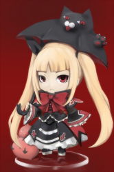 Rule 34 | 1girl, arc system works, blazblue, blonde hair, bow, chibi, faux figurine, gii, lillithlauda, long hair, nago, nendoroid, rachel alucard, red bow, red eyes, solo, twintails