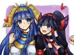 Rule 34 | 2girls, bad id, bad pixiv id, black dress, black hair, blue eyes, breasts, chariot.f, choker, dress, egyptian, hair tubes, hairband, headdress, heart, isis (p&amp;d), long hair, multiple girls, necktie, nephthys (p&amp;d), ponytail, puffy short sleeves, puffy sleeves, puzzle &amp; dragons, short sleeves, siblings, side-by-side, sisters, upper body