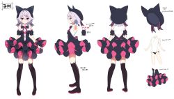 Rule 34 | 1girl, absurdres, beret, black dress, black footwear, black headwear, black panties, black sleeves, boots, breasts, commentary request, detached sleeves, dress, hat, highres, indie virtual youtuber, korean commentary, korean text, kutata, kyue (vtuber), layered dress, multiple views, panties, pleated dress, puffy short sleeves, puffy sleeves, shirt, short sleeves, side-tie panties, simple background, sleeveless, sleeveless shirt, small breasts, strapless, strapless dress, thigh boots, translation request, underwear, virtual youtuber, white background, white shirt