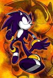 1boy 2000s_(style) alternate_form animal_nose blank_eyes bracelet clenched_hand darkspine_sonic fiery_aura full_body furry furry_male gold_anklet gold_bracelet hedgehog_boy highres jewelry male_focus no_mouth parody purple_fur short_tail solo sonic_(series) sonic_and_the_secret_rings sonic_the_hedgehog starioforreal style_parody tail uekawa_yuji_(style) white_fur