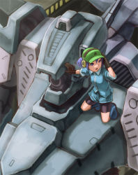 Rule 34 | 1girl, armored core, armored core: silent line, bad id, bad pixiv id, bike shorts, black gloves, blue eyes, blue hair, female focus, from software, gloves, hat, kawashiro nitori, kneeling, kurione (zassou), matching hair/eyes, mecha, open mouth, robot, shirt, shorts, sleeves rolled up, solo, toothpick (armored core), touhou, twintails, two side up