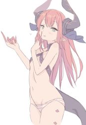 Rule 34 | 10s, 1girl, blade (galaxist), blue eyes, dragon horns, dragon tail, elizabeth bathory (fate), elizabeth bathory (fate/extra ccc), fate/extra, fate/extra ccc, fate/grand order, fate (series), female focus, heart, horns, long hair, looking at viewer, navel, pale color, panties, pink hair, pointy ears, simple background, smile, solo, striped clothes, striped panties, tail, underwear, white background
