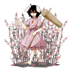 Rule 34 | 1girl, :d, animal ears, bad id, bad pixiv id, barefoot, black hair, feet, female focus, full body, grin, hammer, inaba tewi, open mouth, rabbit ears, red eyes, sezanu, short hair, smile, solo, standing, touhou, walking