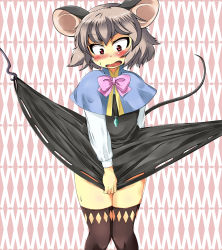 Rule 34 | 1girl, animal ears, blush, capelet, dress, grey hair, highres, jewelry, mepikari, mouse ears, mouse tail, nazrin, open mouth, pendant, red eyes, short hair, solo, tail, touhou