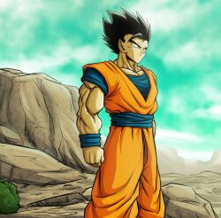 Rule 34 | black eyes, black hair, dragon ball, highres, muscular, muscular male, potential unleashed, serious, son gohan, tagme, ultimate gohan