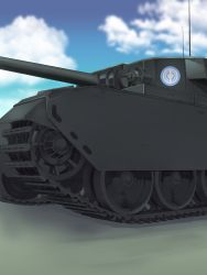 Rule 34 | absurdres, caterpillar tracks, centurion (tank), cloud, commentary, day, emblem, english commentary, girls und panzer, grass, highres, military, military vehicle, motor vehicle, selection university (emblem), sky, tank, user hzst3585, vehicle focus