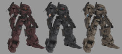 Rule 34 | absurdres, armored core, blue eyes, clenched hands, glowing, glowing eye, highres, mecha, mecha request, no humans, one-eyed, raruru, red eyes, robot, science fiction, standing, variations