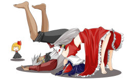 Rule 34 | 00s, blonde hair, bow, brown hair, buront, crossover, elf, elvaan, embodiment of scarlet devil, final fantasy, final fantasy xi, german suplex, hakurei reimu, mere, mere (enya), o o, pointy ears, rumia, short hair, silver hair, suplex, the iron of yin and yang, touhou