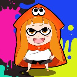 Rule 34 | &gt;:d, 10s, 1girl, :d, blush, blush stickers, crossover, doma umaru, himouto! umaru-chan, inkling, inkling girl, inkling player character, mask, matching hair/eyes, nintendo, open mouth, orange eyes, orange hair, simple background, smile, solo, splatoon (series), splatoon 1, tentacle hair, umr (himouto! umaru-chan), v-shaped eyebrows
