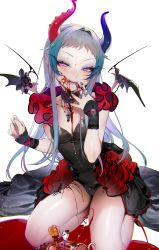 Rule 34 | 1boy, absurdres, bad id, bad twitter id, black panties, black shirt, black skirt, blood, blood on face, collarbone, die (ohisashiburi), flat chest, floating hair, highres, horns, jewelry, kneeling, long hair, looking at viewer, male focus, nail polish, necklace, ohisashiburi, original, panties, parted lips, pink eyes, purple nails, shirt, showgirl skirt, silver hair, skirt, sleeveless, sleeveless shirt, smile, solo, trap, underwear, very long hair, wrist cuffs