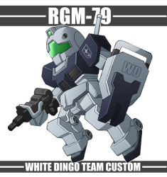 Rule 34 | chibi, gm (mobile suit), gun, gundam, gundam side story: rise from the ashes, mecha, no humans, robot, shield, solo, striped, striped background, weapon