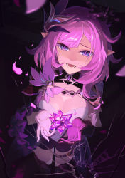 Rule 34 | 1girl, absurdres, breasts, cleavage, crying, crystal, elysia (honkai impact), elysia (miss pink elf) (honkai impact), gloves, hair ornament, highres, holding, honkai (series), honkai impact 3rd, large breasts, looking at viewer, open mouth, pink hair, pointy ears, shattered, single glove, solo, standing, tears, teeth, thighhighs, zhu fun (pixiv 21401851)
