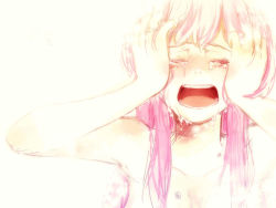 Rule 34 | 1girl, crying, closed eyes, just be friends (vocaloid), long hair, megurine luka, mina m, mochizuki mina, open mouth, pink hair, sobbing, solo, tears, vocaloid