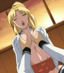 Rule 34 | 1girl, blonde hair, breasts, grabbing, grabbing another&#039;s breast, large breasts, saeki kaori, school uniform, sex