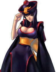 Rule 34 | 1girl, breasts, capcom, chinese clothes, cleavage, cleavage cutout, clothing cutout, cosplay, crossover, hat, jiangshi, kagami hirotaka, large breasts, lei lei, lei lei (cosplay), nico robin, one piece, pink eyes, purple hair, qingdai guanmao, short hair, smile, solo, turtleneck, vampire (game), zombie (game)