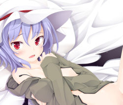 Rule 34 | 1girl, bad id, bad pixiv id, bat wings, breasts, covering privates, covering breasts, female focus, hat, light purple hair, ogami kazuki, red eyes, remilia scarlet, short hair, solo, touhou, wings