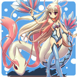 00s 1girl antennae breasts center_opening colored_sclera creature_and_personification creatures_(company) game_freak gen_3_pokemon long_hair lowres milotic moemon navel nintendo personification pokemon pokemon_(creature) pokemon_rse red_eyes red_sclera swimsuit tenjou_ryuka thighhighs