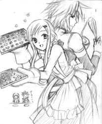 00s anna_irving colette_brunel cookie cooking food kratos_aurion lloyd_irving monochrome sketch tales_of_(series) tales_of_symphonia