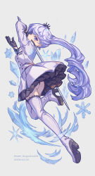 Rule 34 | 1girl, absurdres, arm up, ass, black gloves, black panties, blue eyes, boots, closed mouth, dated, dress, frilled dress, frills, full body, gloves, high heel boots, high heels, highres, holding, holding sword, holding weapon, ice, long hair, looking at viewer, myrtenaster, nero augustus, official alternate costume, panties, rapier, rwby, scar, scar across eye, scar on face, snowflakes, solo, sword, thigh boots, thighhighs, tiara, underwear, very long hair, weapon, weiss schnee, white dress, white hair, white thighhighs
