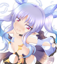 Rule 34 | 1girl, black skirt, blue hair, blue ribbon, bow, bubble filter, feathers, flat chest, frilled sleeves, frills, gradient hair, groin, hair ribbon, highres, japanese clothes, kimono, kyoka (princess connect!), long hair, long sleeves, looking at viewer, multicolored hair, open mouth, parted bangs, pleated skirt, pointy ears, princess connect!, purple hair, purple kimono, red eyes, revealing layer, ribbon, simple background, skirt, sleeves past wrists, solo, tamayan, twintails, v-shaped eyebrows, very long hair, wavy mouth, white background, wide sleeves, yellow bow