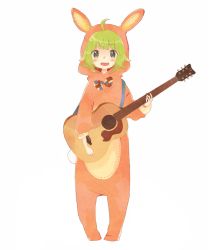 Rule 34 | 1girl, acoustic guitar, ahoge, animal costume, bad id, bad pixiv id, blush, rabbit costume, fang, green eyes, green hair, guitar, gumi, instrument, matching hair/eyes, solo, tamao (noro), vocaloid