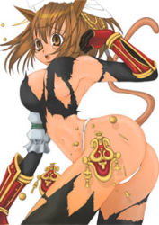 Rule 34 | 00s, 1girl, animal ears, ass, breasts, brown eyes, brown hair, cat ears, cat girl, cat tail, female focus, final fantasy, final fantasy xi, large breasts, lowres, mihli aliapoh, mithra (ff11), panties, short hair, solo, tail, torn clothes, underwear