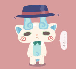Rule 34 | ..., 10s, :&lt;, bow, bowtie, chuno, full body, hat, komasan, looking at viewer, no humans, pigeon-toed, solo, speech bubble, standing, traditional youkai, youkai watch