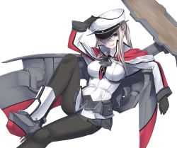 Rule 34 | 10s, 1girl, blonde hair, blue eyes, breasts, capelet, female focus, gloves, graf zeppelin (kancolle), hat, kantai collection, kyougoku touya, large breasts, long hair, machinery, miniskirt, pantyhose, peaked cap, skirt, smile, solo, transparent background, twintails, uniform