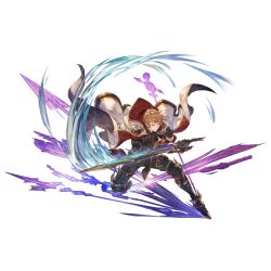 Rule 34 | 1boy, armor, black armor, black gloves, brown hair, cape, conqueror of the eternals, full body, gloves, gran (granblue fantasy), granblue fantasy, holding, holding sword, holding weapon, minaba hideo, official alternate costume, official art, solo, sword, third-party source, transparent background, weapon