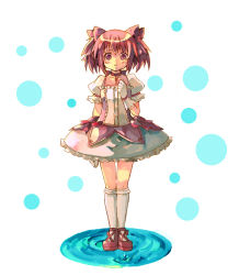 Rule 34 | 10s, 1girl, bad id, bad pixiv id, bow, bubble skirt, gloves, hair bow, hair ribbon, kaname madoka, magical girl, mahou shoujo madoka magica, mahou shoujo madoka magica (anime), milcoco, pink eyes, pink hair, ribbon, shoes, short hair, short twintails, skirt, solo, standing, tears, twintails