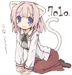 Rule 34 | 7010, animal ears, blue eyes, lowres, oekaki, pink hair, simple background, smile, solo, tail, translation request