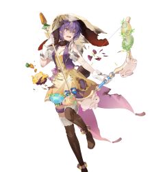 Rule 34 | 1girl, animal ears, arrow (projectile), bernadetta von varley, boots, bow (weapon), dress, fake animal ears, fake tail, fire emblem, fire emblem: three houses, fire emblem heroes, flower, frills, full body, fur collar, gloves, green eyes, hair ornament, highres, holding, holding arrow, holding bow (weapon), holding weapon, hood, leg up, looking away, nintendo, non-web source, official art, open mouth, petals, polka dot, pom pom (clothes), puffy short sleeves, puffy sleeves, purple eyes, rabbit ears, rabbit tail, ribbon, see-through, short dress, short hair, short sleeves, shorts, solo, stuffed animal, stuffed toy, tail, thigh boots, thigh strap, torn clothes, torn dress, torn gloves, transparent background, weapon