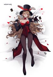 Rule 34 | 1girl, absurdres, black legwear, blonde hair, blush, breasts, card, dungeon and fighter, hair ornament, highres, kasy, lips, long hair, magician, red eyes, very long hair