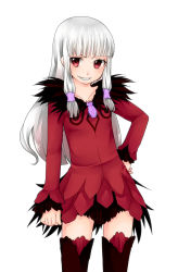 Rule 34 | 1girl, agria (tales), boots, dress, freckles, fur, grey hair, highres, long hair, low-tied long hair, open mouth, red eyes, tales of (series), tales of xillia, thigh boots, thighhighs
